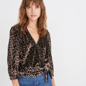 Madewell Floral Velvet Wrap Top Size Small